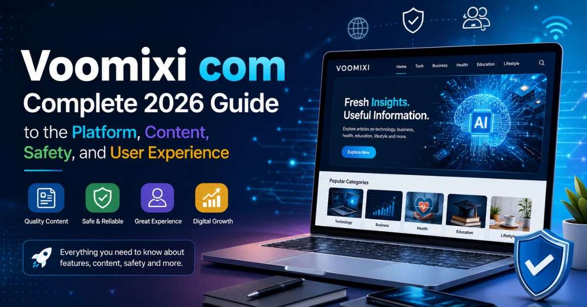 Voomixi com 2026 tech guide banner showing AI, digital content, safety features, growth, and user experience.