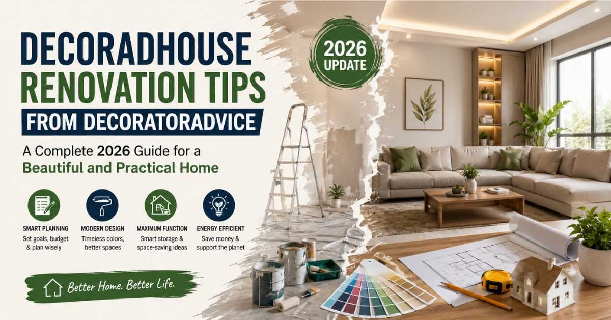 Decoradhouse renovation tips from DecoratorAdvice with modern living room makeover and 2026 home design